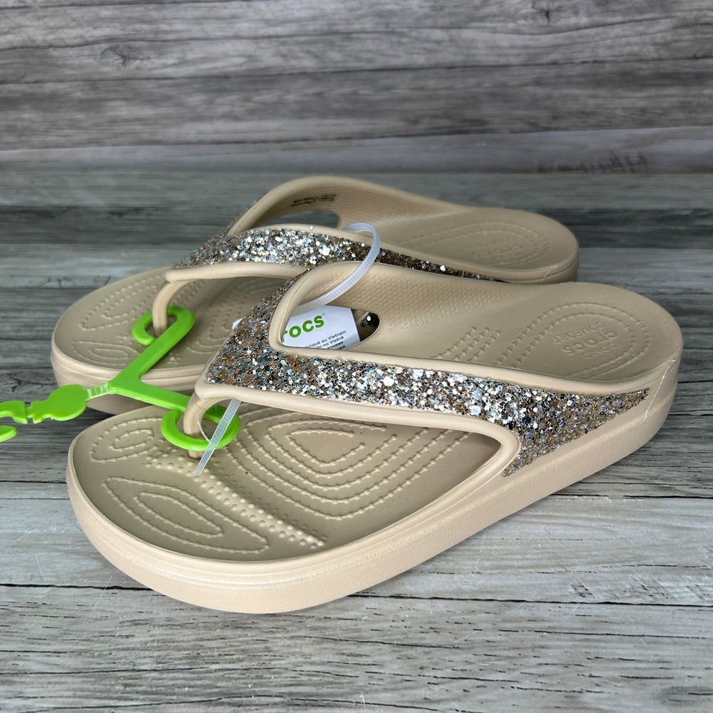 Crocs Womens Sloane Glitter Flip Flop Wedge Sandals W5